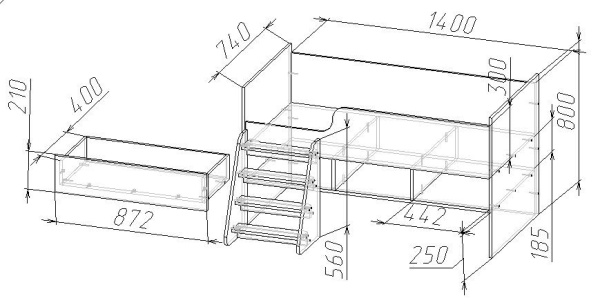 Кровать Юниор-3 МДФ 3 Д (Д-1430 х В-1100 х Г-800 мм/сп.место 1400 х  700 мм)Разные Цвета